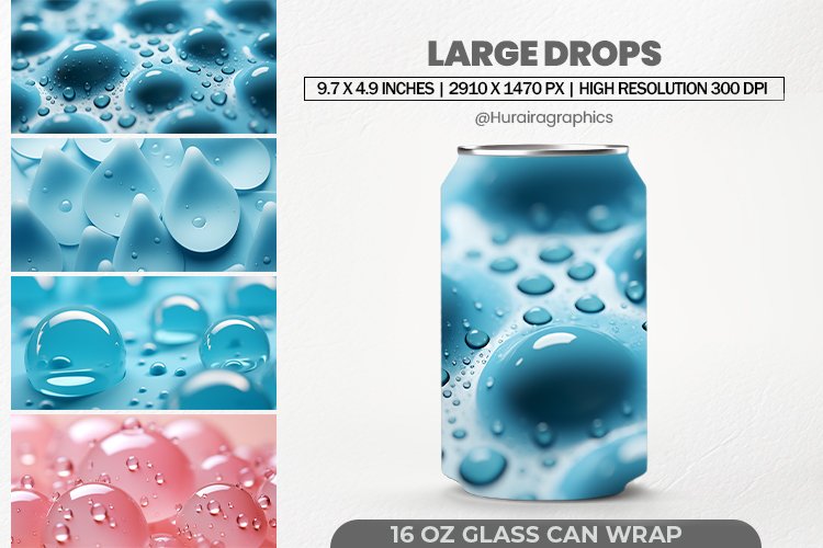 Large Drops Glass Can Wrap,16 Oz Tumbler Sublimation