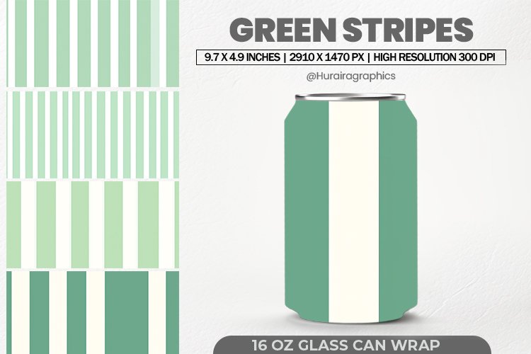 Green Stripes Glass Can Wrap,16 Oz Tumbler Sublimation