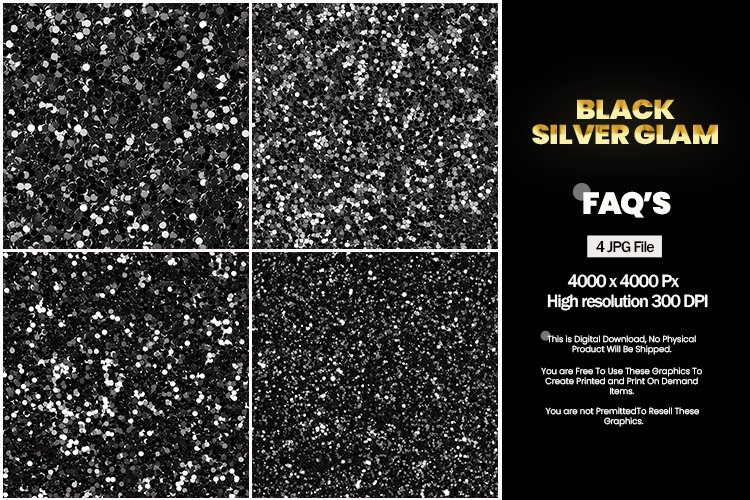 Black Silver Glam Square Coaster - 04 Variations