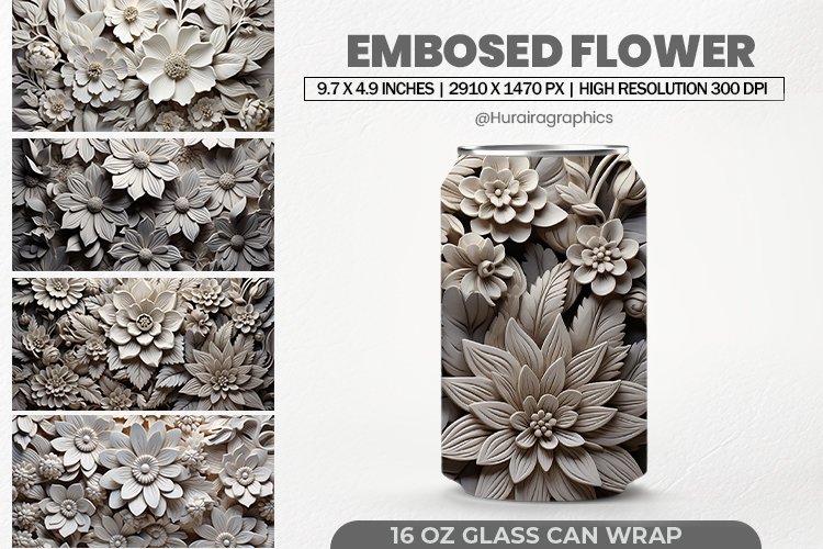 Embosed Flower Glass Can Wrap,16 Oz Tumbler Sublimation
