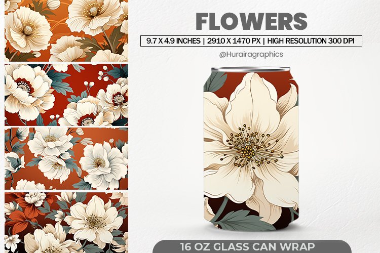 Flowers Glass Can Wrap,16 Oz Tumbler Sublimation
