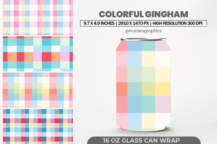 Colorful Gingham Glass Can Wrap,16 Oz Tumbler Sublimation