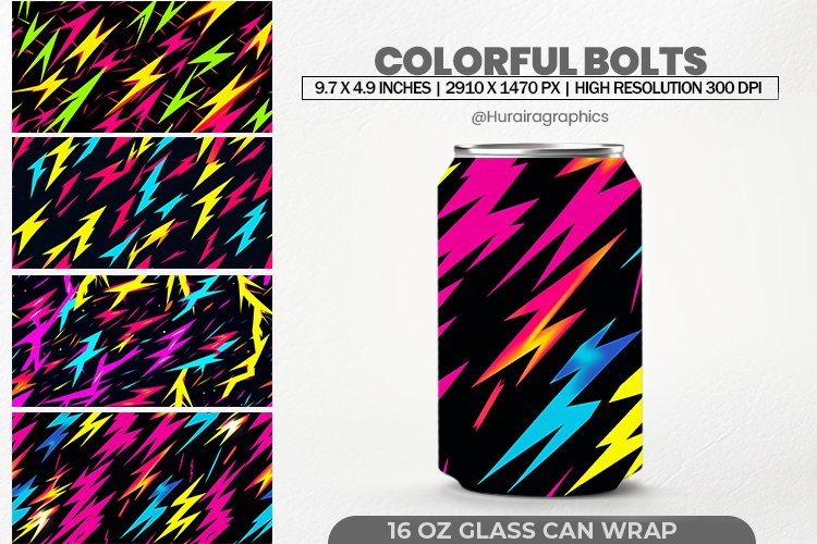 Colorful Bolts Glass Can Wrap,16 Oz Tumbler Sublimation example image 1