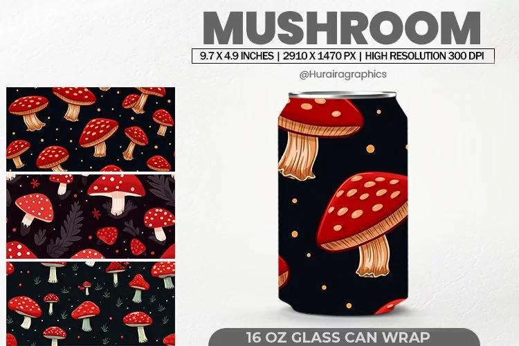 Mushroom Glass Can Wrap,16 Oz Tumbler Sublimation