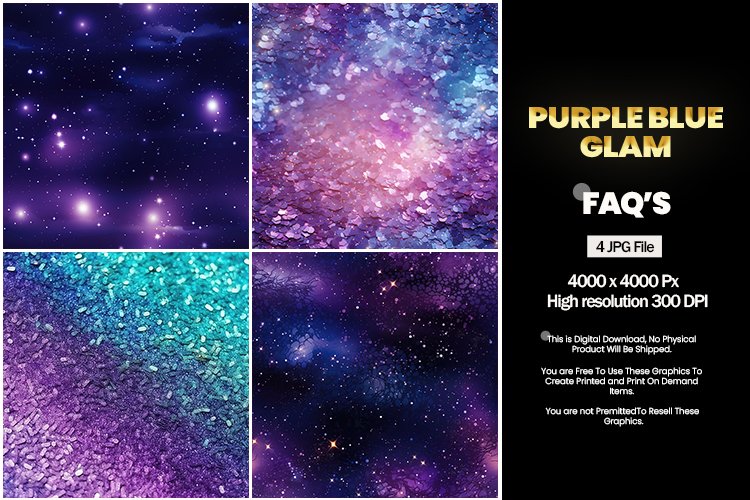 Purple Blue Glam Square Coaster - 04 Variations