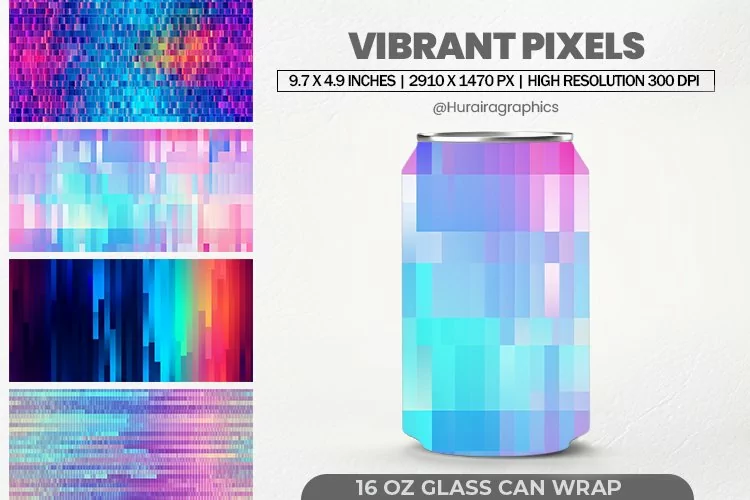 Vibrant Pixels Glass Can Wrap,16 Oz Tumbler Sublimation