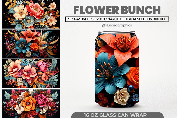 Flower Bunch Glass Can Wrap,16 Oz Tumbler Sublimation