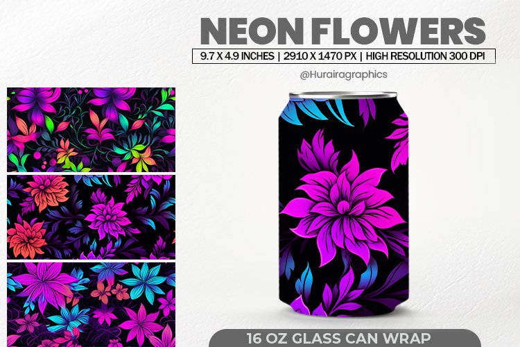 Neon Flowers Glass Can Wrap,16 Oz Tumbler Sublimation