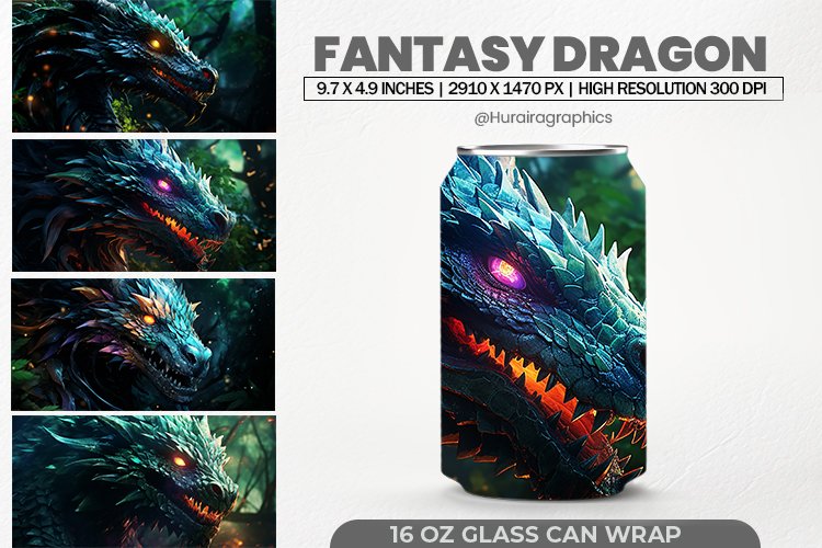 Fantasy Dragon Glass Can Wrap,16 Oz Tumbler Sublimation