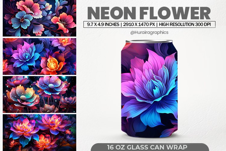 Neon Flower Glass Can Wrap,16 Oz Tumbler Sublimation