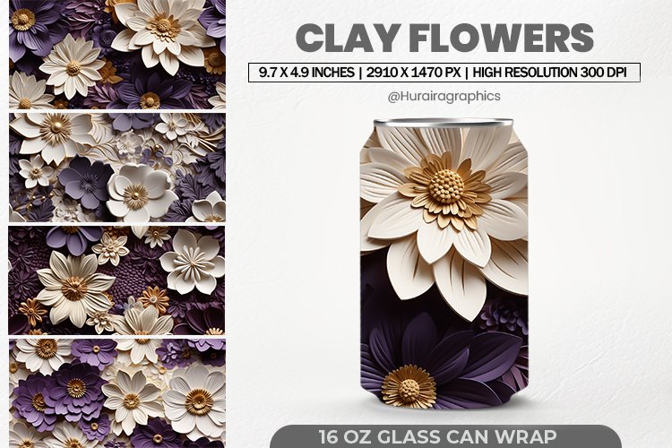 Clay Flowers Glass Can Wrap, 16 Oz Tumbler Sublimation