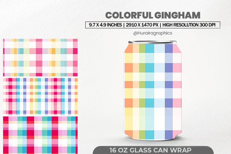 Colorful Gingham Glass Can Wrap,16 Oz Tumbler Sublimation