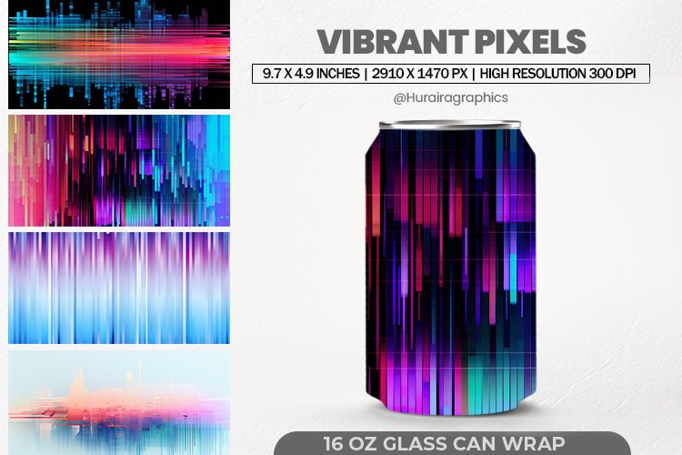 Vibrant Pixels Glass Can Wrap,16 Oz Tumbler Sublimation example image 1
