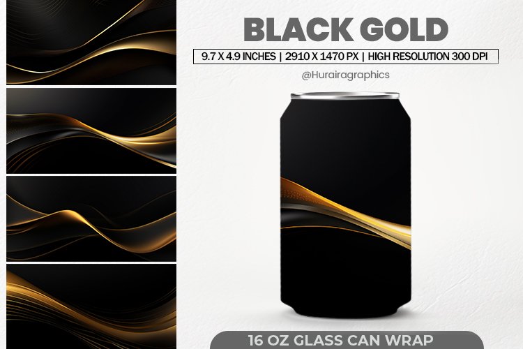 Black Gold Can Wrap, 16 Oz Tumbler Sublimations