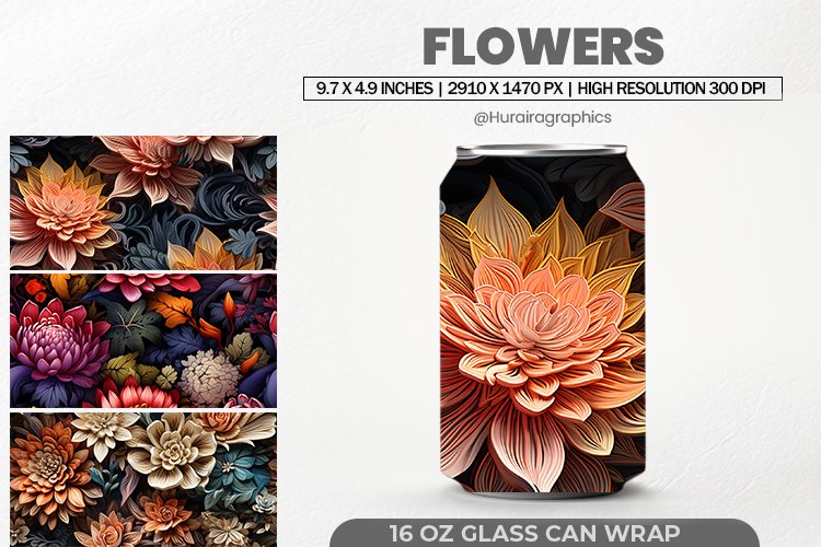 Flowers Glass Can Wrap,16 Oz Tumbler Sublimation