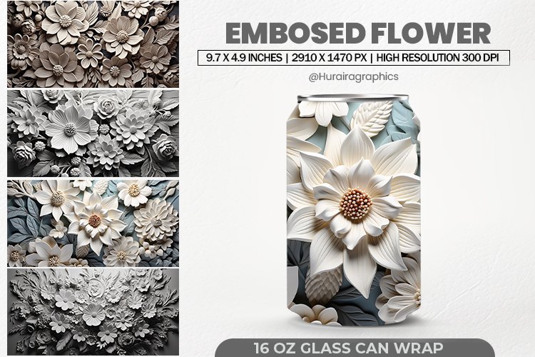 Embosed Flower Glass Can Wrap,16 Oz Tumbler Sublimation