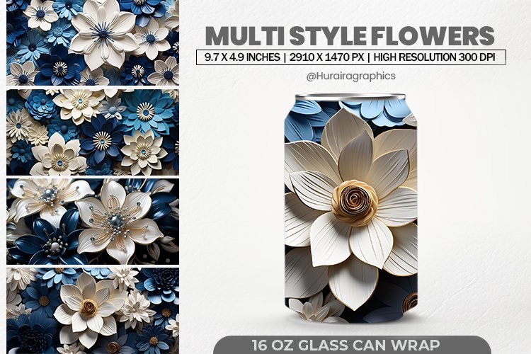 Multi Style Flowers Glass Can Wrap,16 Oz Tumbler Sublimation