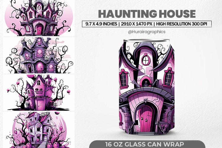 Haunting House Glass Can Wrap,16 Oz Tumbler Sublimation