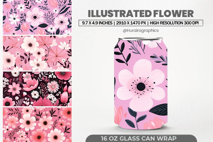 Illustrated Flower Glass Can Wrap,16 Oz Tumbler Sublimation