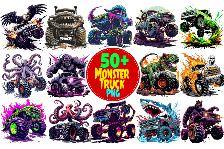 50 Monster Truck Clipart PNG Bundle