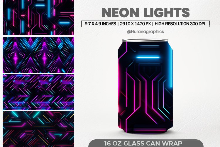 Neon Lights Glass Can Wrap,16 Oz Tumbler Sublimation