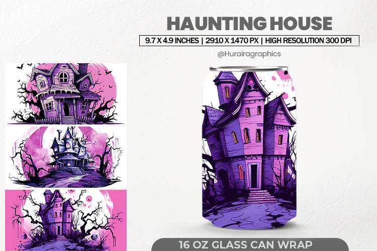 Haunting House Glass Can Wrap,16 Oz Tumbler Sublimation