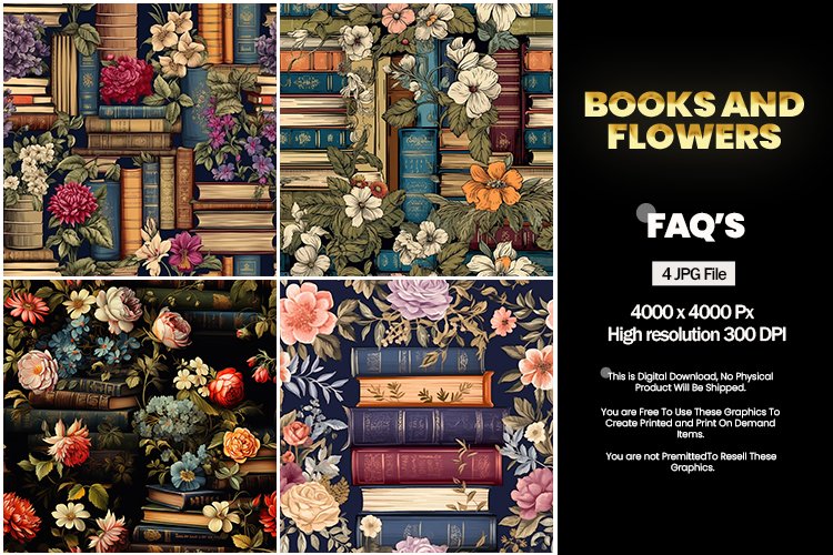Books and flowers Square Coaster - 04 Variations