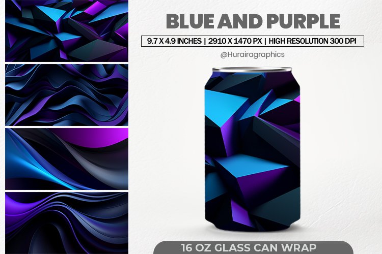Blue & Purple Can Wrap, 16 Oz Tumbler Sublimation example image 1