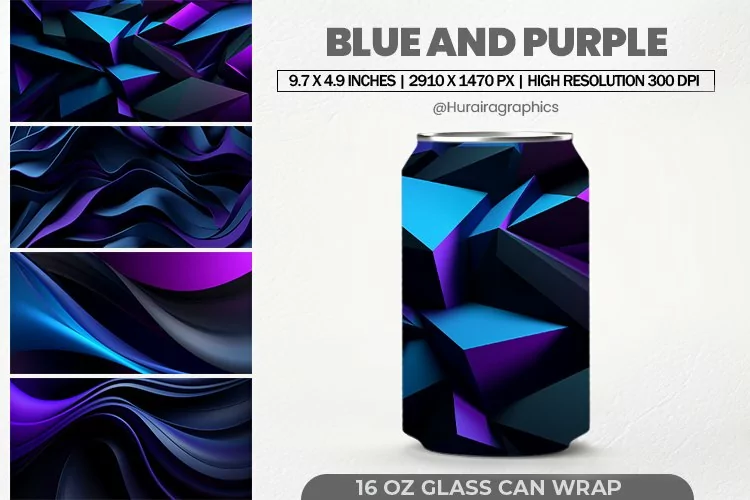 Blue & Purple Can Wrap, 16 Oz Tumbler Sublimation