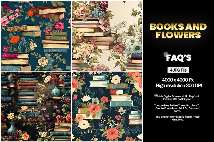 Books and flowers Square Coaster - 04 Variations
