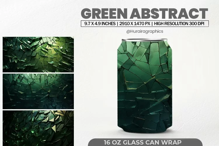 Green Abstract Glass Can Wrap,16 Oz Tumbler Sublimation