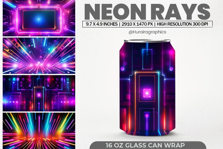Neon Rays Glass Can Wrap,16 Oz Tumbler Sublimation