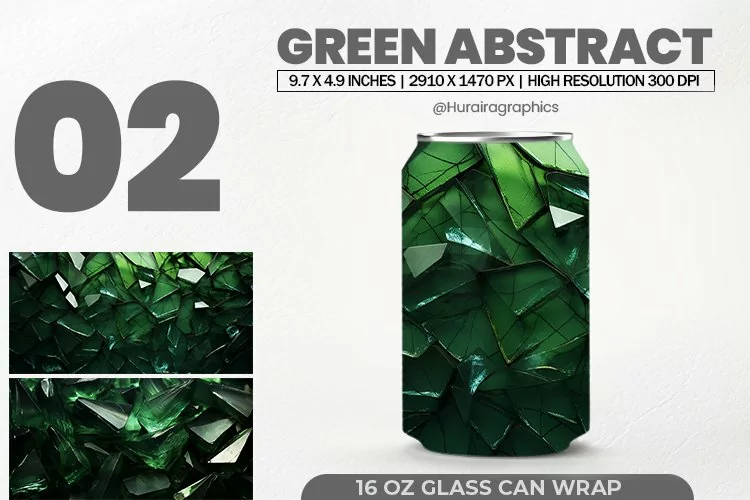 Green Abstract Glass Can Wrap,16 Oz Tumbler Sublimation