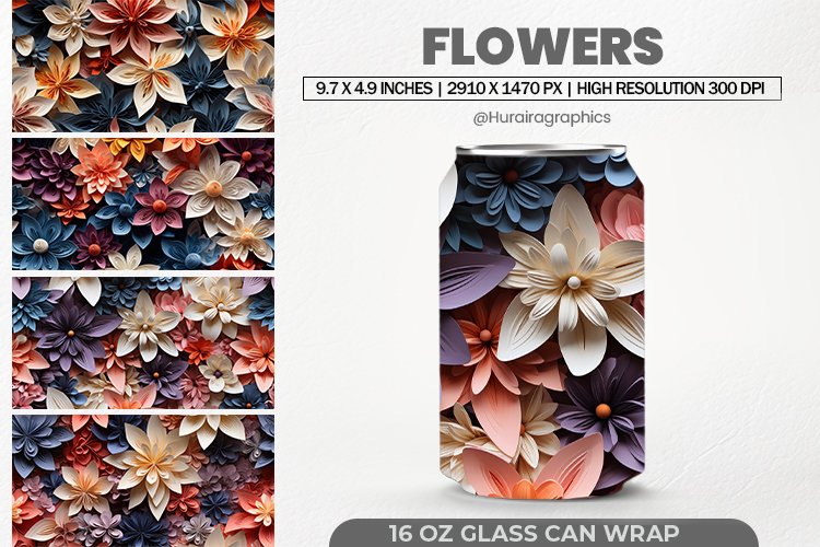 Flowers Glass Can Wrap,16 Oz Tumbler Sublimation