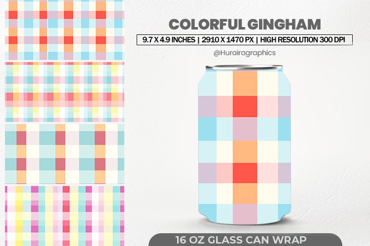 Colorful Gingham Glass Can Wrap,16 Oz Tumbler Sublimation