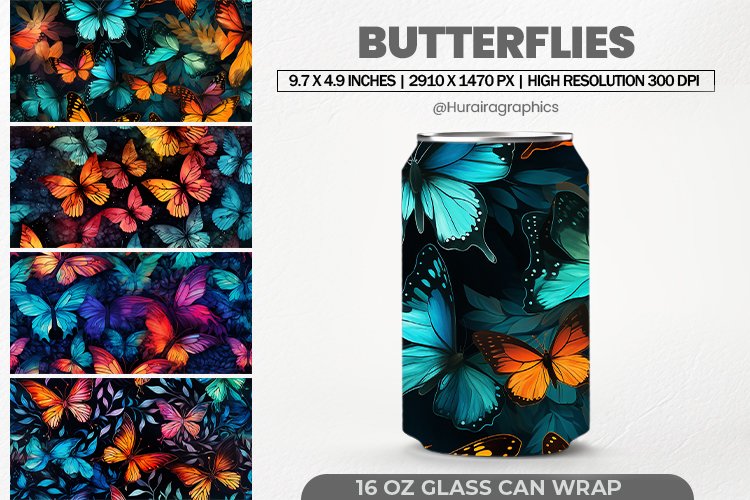 Butterflies Glass Can Wrap, 16 Oz Tumbler Sublimation