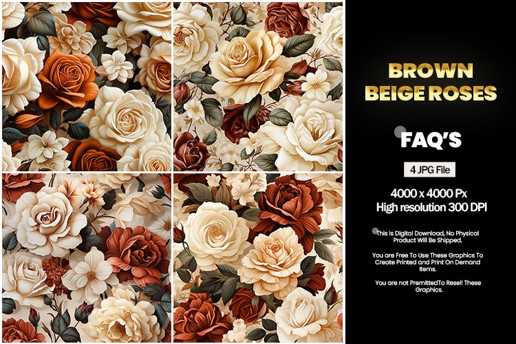 Brown beige roses Square Coaster - 04 Variations