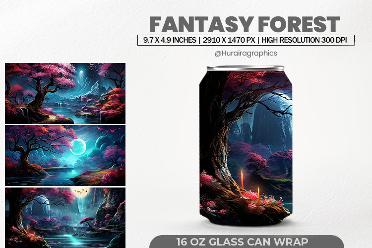 Fantasy Forest Glass Can Wrap,16 Oz Tumbler Sublimation