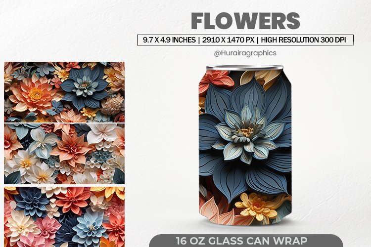 Flowers Glass Can Wrap,16 Oz Tumbler Sublimation