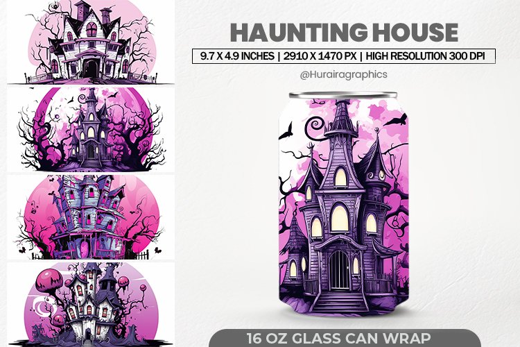 Haunting House Glass Can Wrap,16 Oz Tumbler Sublimation