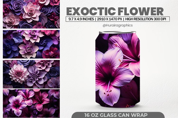 Exoctic Flower Glass Can Wrap,16 Oz Tumbler Sublimation