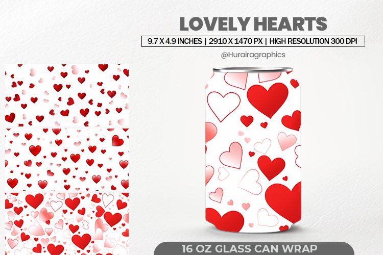 Lovely Hearts Glass Can Wrap,16 Oz Tumbler Sublimation