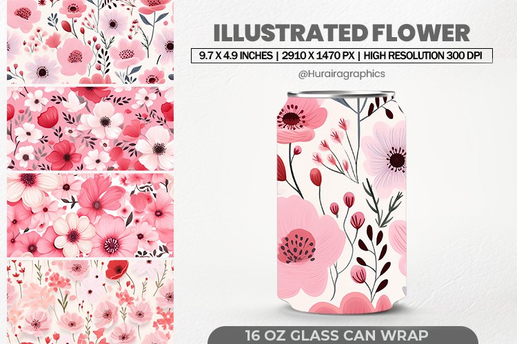 Illustrated Flower Glass Can Wrap,16 Oz Tumbler Sublimation