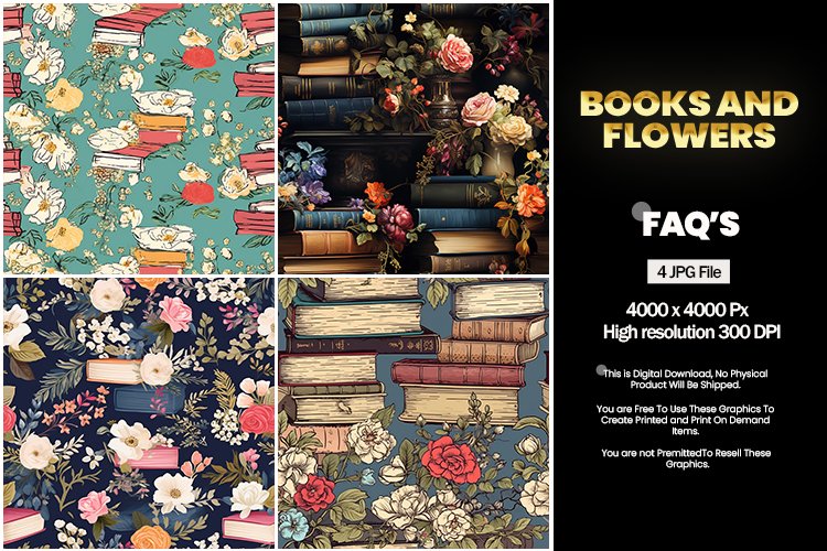 Books and flowers Square Coaster - 04 Variations