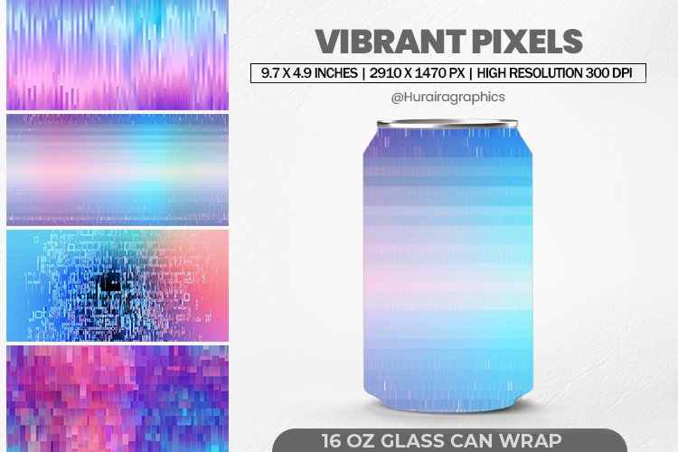 Vibrant Pixels Glass Can Wrap,16 Oz Tumbler Sublimation