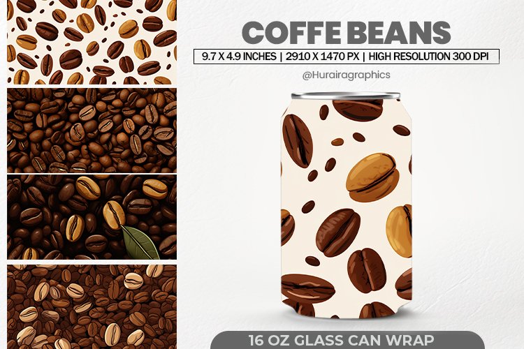 Coffe Beans Glass Can Wrap, 16 Oz Tumbler Sublimation example image 1