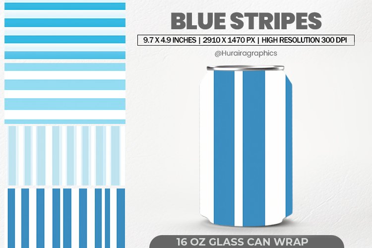 Blue Stripes Can Wrap, 16 Oz Tumbler Sublimation example image 1