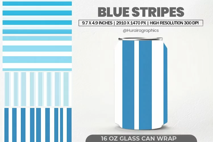 Blue Stripes Can Wrap, 16 Oz Tumbler Sublimation