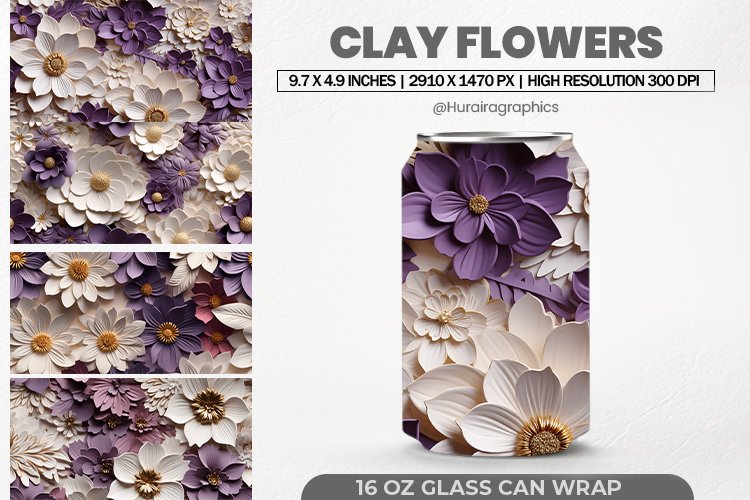 Clay Flowers Glass Can Wrap, 16 Oz Tumbler Sublimation