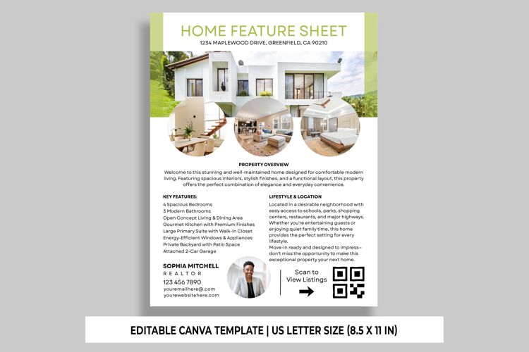 Home Features Flyer Canva Template, Property Feature Sheet